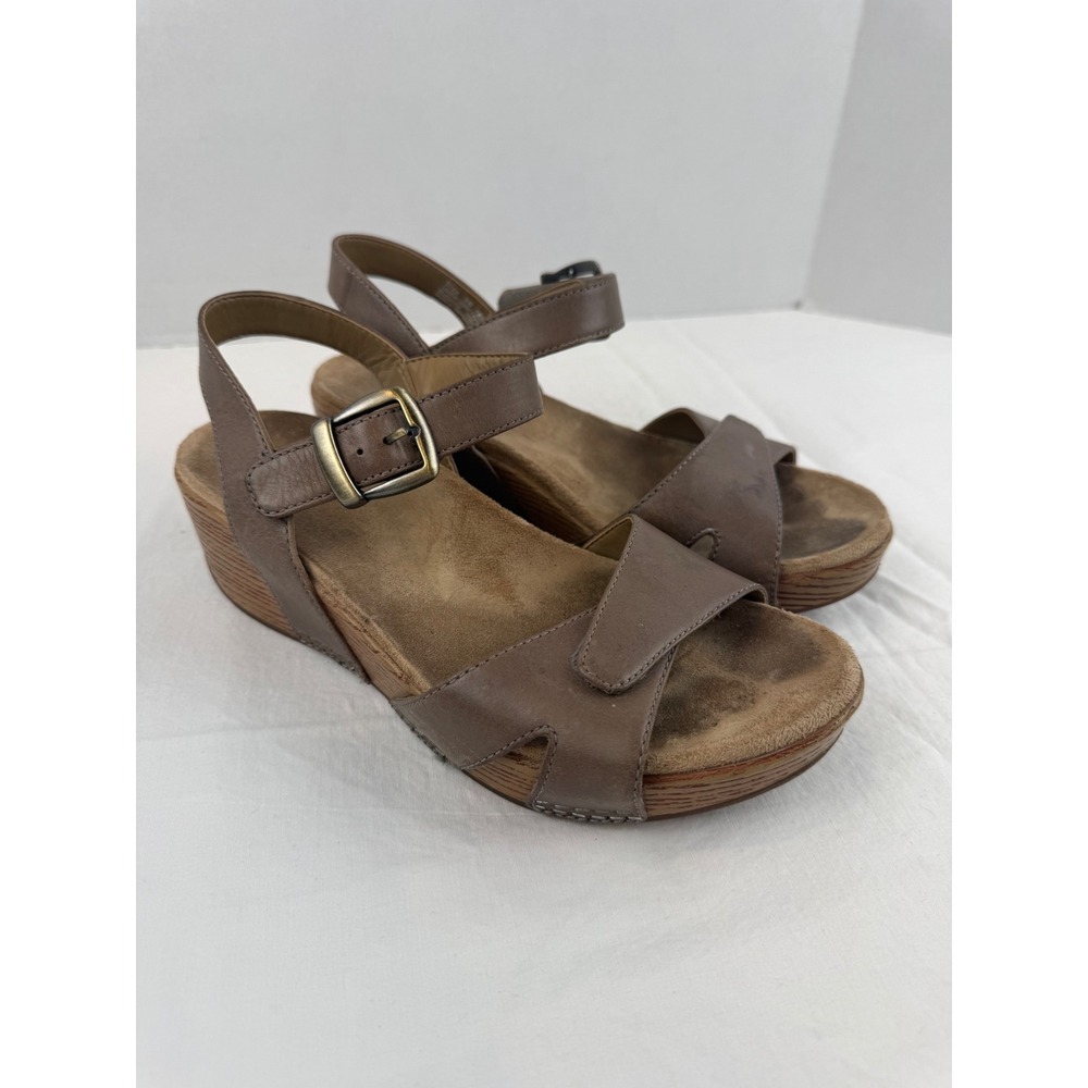 Dansko Brown Leather Wedge Sandals‎ Ankle Strap Buckle 1823790600 Womens 36